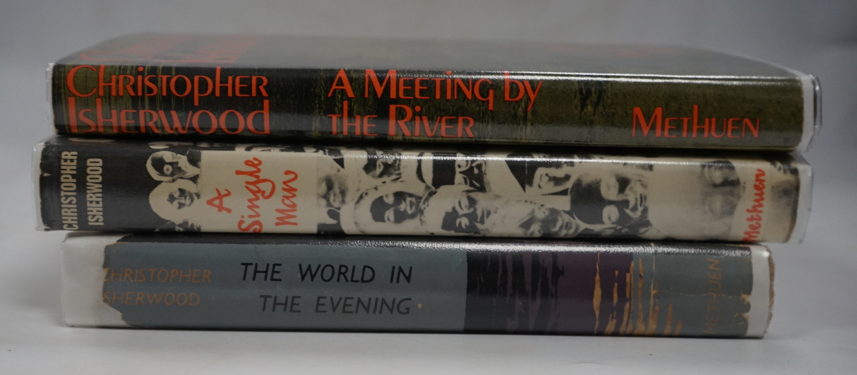 Isherwood, Christopher. The World In The Evening, Methuen and Co Ltd, 1954; A Single Man. Methuen and Co Ltd, 1964, 8vo, original cloth cover, with dust jacket. Dust jacket has publisher's clip across bottom of front fla